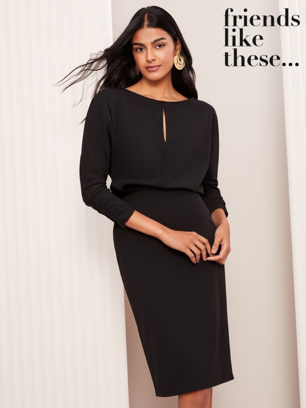 Friends Like These Black Bawting Long Sleeve Tailored Midi Dress