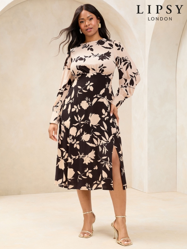 Lipsy White Curve Long Sleeve Split Detail Midi Dress