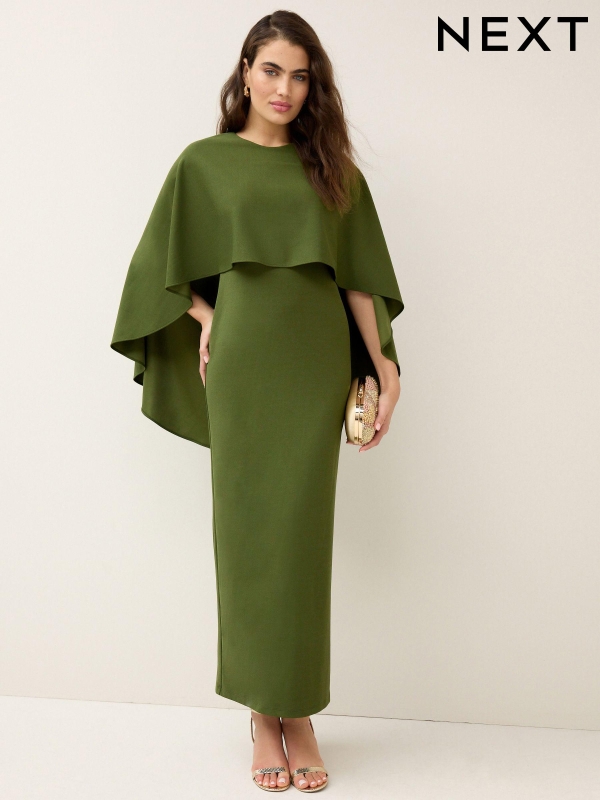 Olive Green Cape Maxi Dress