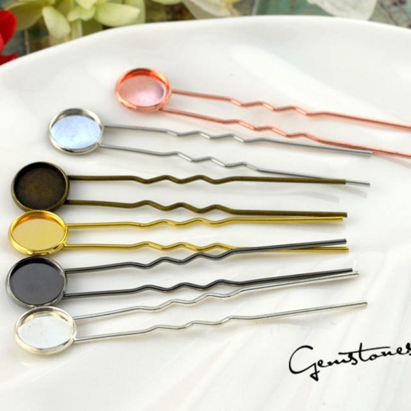20pcs Brass Cameo Setting Hair Pins, Wedding Hair Pins, Prom Hair Pins, U Shape Hair Pins 10/12/14/16/18/20mm Cameo Base Clips -- 6 Colors