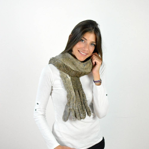 Gray Fur Scarf for women made with real rabbit fur. Totally handmade winter scarf, really warm and stylish, a great gift for her
