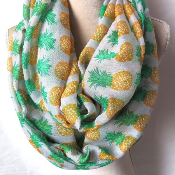 Light Gray Pineapple Print Infinity / Long Women's Scarf Gift Ideal Women's Accessories