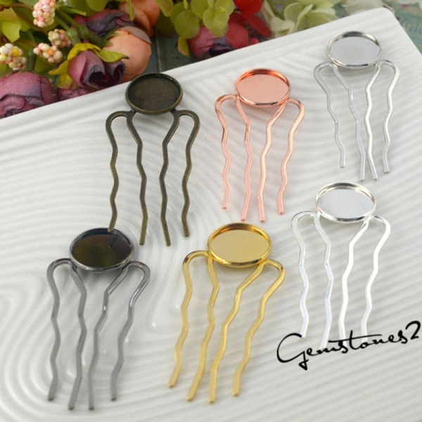 10pcs 12mm/ 20mm Round Cameo Base, Hair Comb Base Bezel Setting, Bridal Supplies, Cameo setting Hair Combs, Womens Gift, Hair Accessories