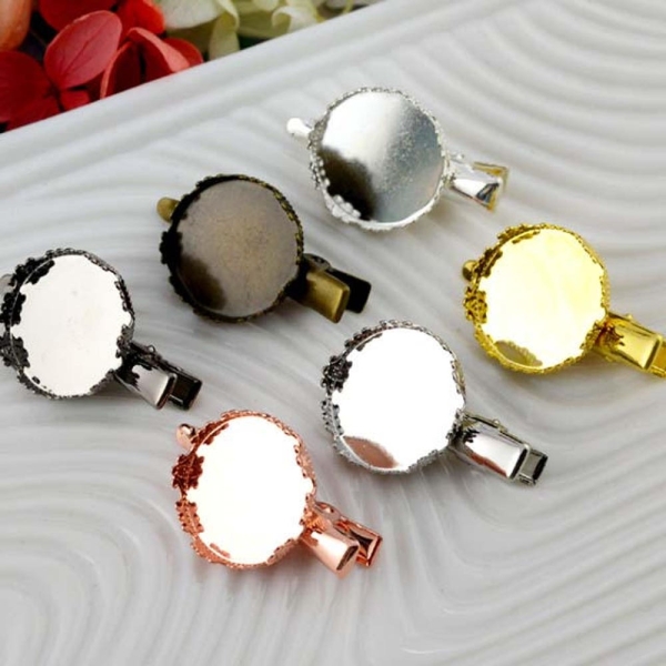 20 Brass Alligator Hair Clips W/ Crown Edged 20mm Round Bezel, Brass Blank Hair Barrette, Blank Hair Clip For Hair Accessories -- 6 Colors