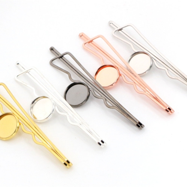10pcs 12mm High Quality 5 Colors Plated Copper Material Fashion Style Hairpin Hair Clips Hairpin Base Setting Cameo