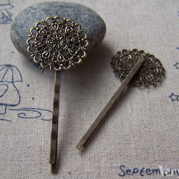 Bronze Bobby Pin Flower Pad Hair Clips Hairpin Match 25mm Cabochon 2x55mm A1921