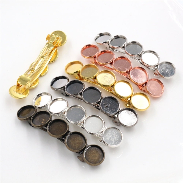 5pcs 12mm with 5 cameo High Quality 6 Colors Plated Copper Material Hair Clips Hairpin Base Setting Cabochon Cameo