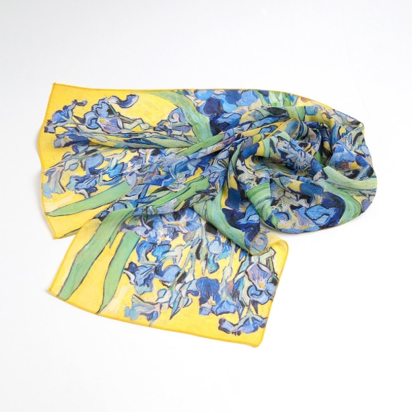Iris scarf Flower shawl Print scarf Van Gogh Green yellow scarf Chiffon scarf women Mod scarf Long silk scarf Ukraine shops Gift for women