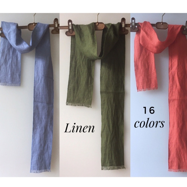 Thin linen neck scarf Small linen scarf for men and women Linen neck tie