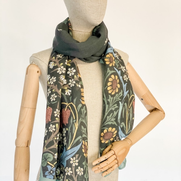 Women scarf, William Morris, linen scarf, linen women scarf, 100% linen, linen shawl, vintage scarf, boho scarf