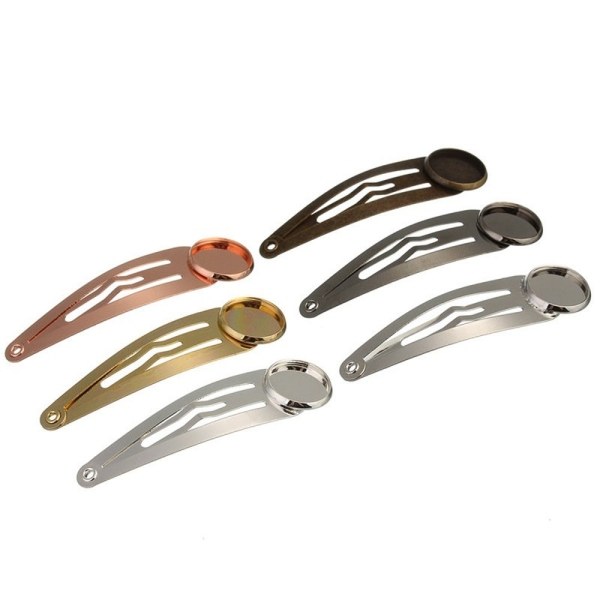 20pcs Hair Clips- Brass Round Bezel Setting, Hair Barrette With 12mm Cameo Base, Hair Snap Clip With Cameo Base Setting--6 Colors available