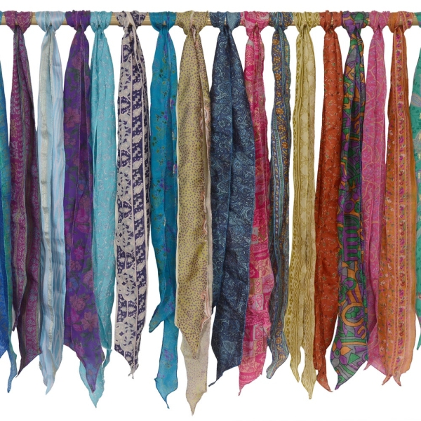 KreatvKraft Lot Of 70 Inches Vintage Pure Silk Recycle Sari Sashes Head Wrap Neck Tie Scarf Silk Belt Soft Fabric-Crafting Use Silk Sashes
