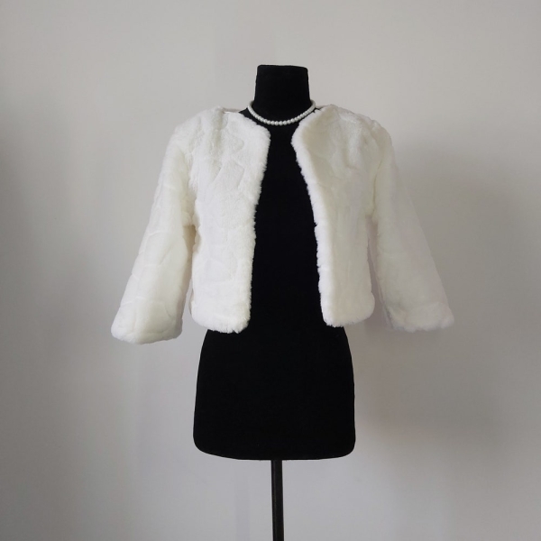 Ivory Faux Fur Wedding Shawl Bridal Shawl Jacket Coat Wedding Jackets Bridal Shawls Boleros Front Open 3/4 Sleeve Fur Tops Shawl Shrug