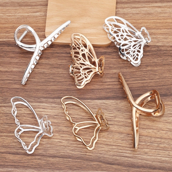 2Pcs/lot Metal butterfly hollowed-out hairpin Headpiece claw clip Big claw shark clip back of head hairpin DIY hair accessories
