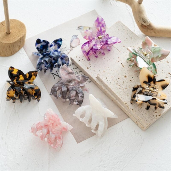 2pcs/lot 5.5cm New Acetate Board Butterfly Catch Ladies Summer Plate Hair Clip With Tooth Hairpin DIY Headwear Accessories