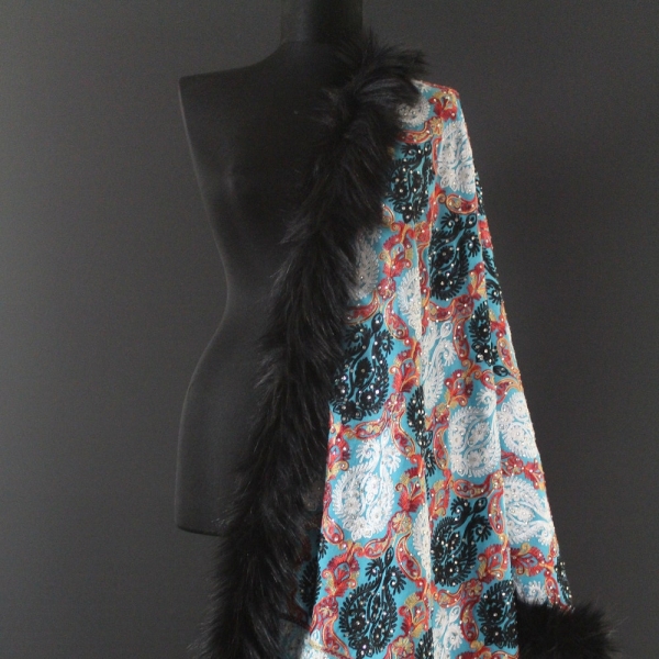 Scarf with Faux Fur, Black Fur Scarves, Embroidered Shawl Wrap Fur Shawl,  Shawl with Fur, Winter Shawl, Wedding shawl, Winter Fur Scarf,