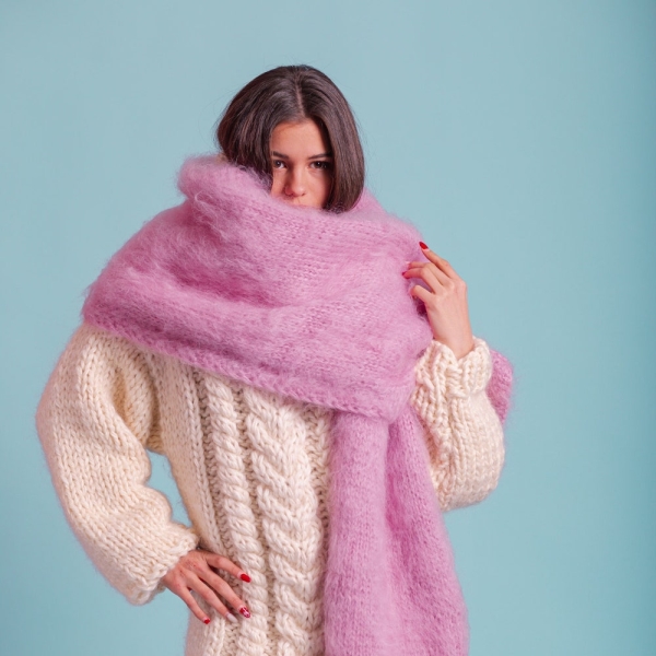 Pink Mohair Scarf, Fluffy Scarf, Oversized Muffler, Long Women Scarf, Fuzzy Blanket Scarf, Warm Winter Scarf, Cozy Pink Scarf, Chunky Scarf