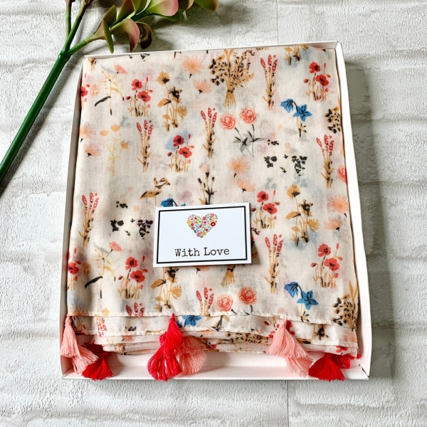 Pink Flower Garden Scarf in A Gift Box/ Cotton Hijab Head Scarf / Gifts for Her/ Women’s scarf/ Mothers Day Letterbox Gift Box