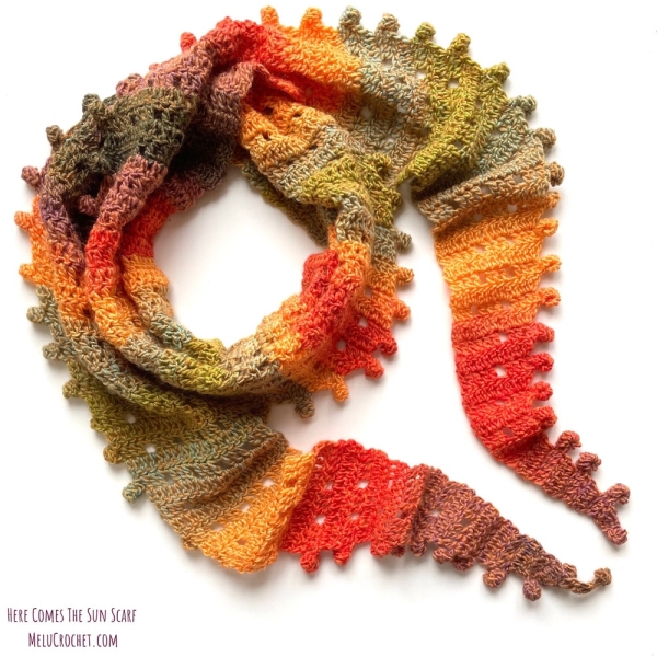 Here Comes The Sun Scarf by Melu Crochet US and UK Pattern Ladies/womens/woman/adult/women easy to read chart included shawl/wrap