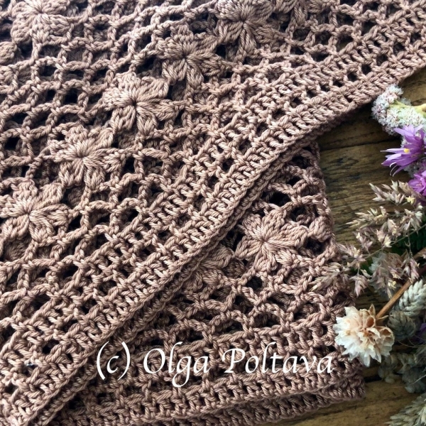 Crochet Pattern, Summer Wildflowers Lacy Scarf, Lightweight Cotton Yarn Summer Scarf, Shawl, Crochet Pattern, Instant PDF Download