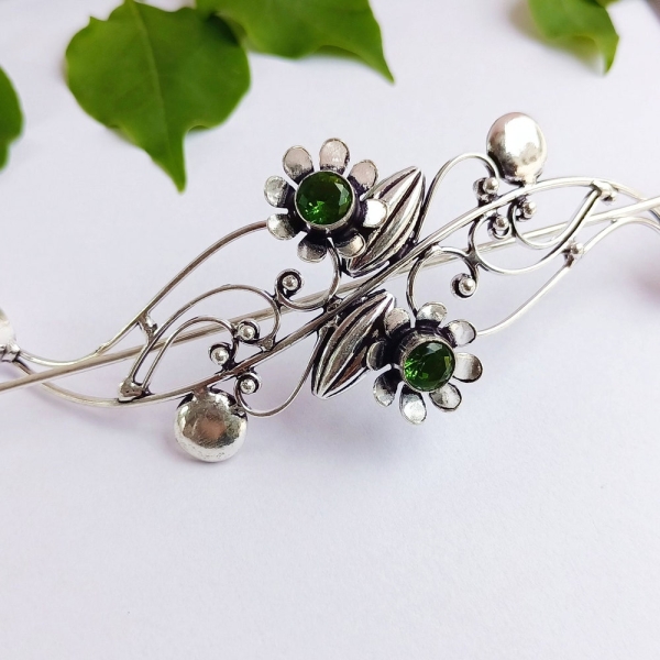 Gorgeous Green Peridot Stunning Handmade Sterling Silver Plated Hair clip barrette Celtic Viking Knot Hair Pin For Women, Hair jewelry,