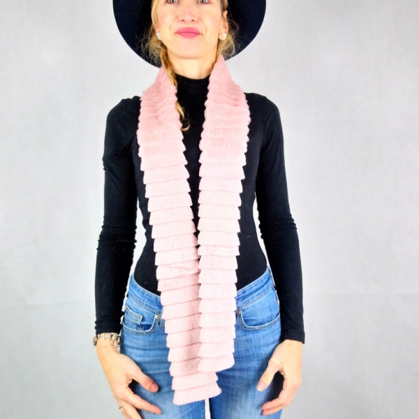 Real fur women scarf. Long fur scarf. Baby pink conney rabbit scarf. Powder pink long boa. Double sided women fur scarf
