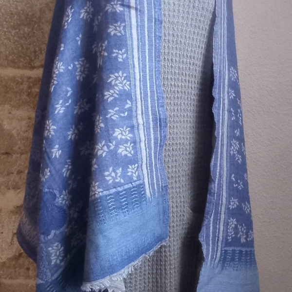 Large blue cotton and wool scarf for women shawl