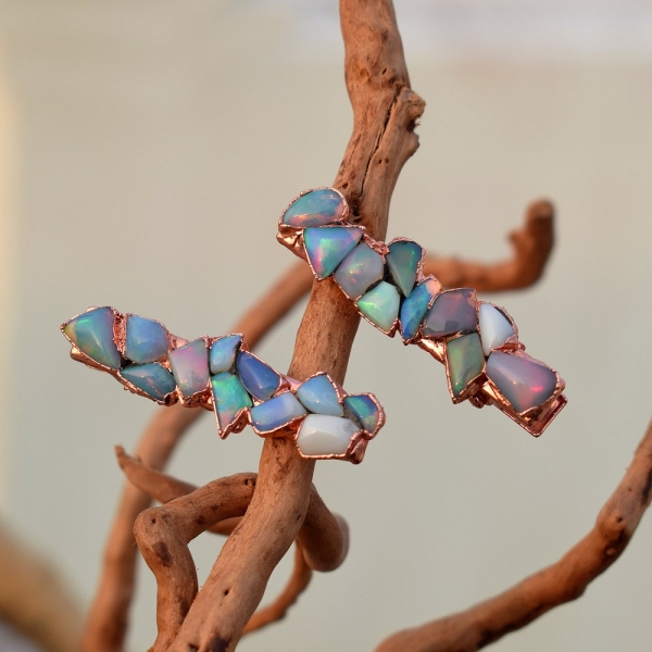 1 Pc Natural Raw Fire Opal Gemstone Hair Clip  Handmade Hair Clip  Hair accessories  Round Hair Clip  Hair Jewelry  Women Gift Bridal