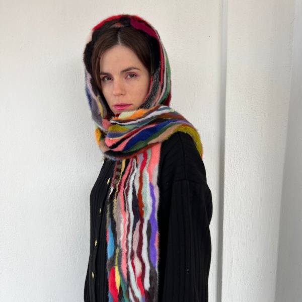 Genuine multicolored mink fur scarf, stunning fur shawl, unique fur long stole, fabulous and affordable collar luxury gift.