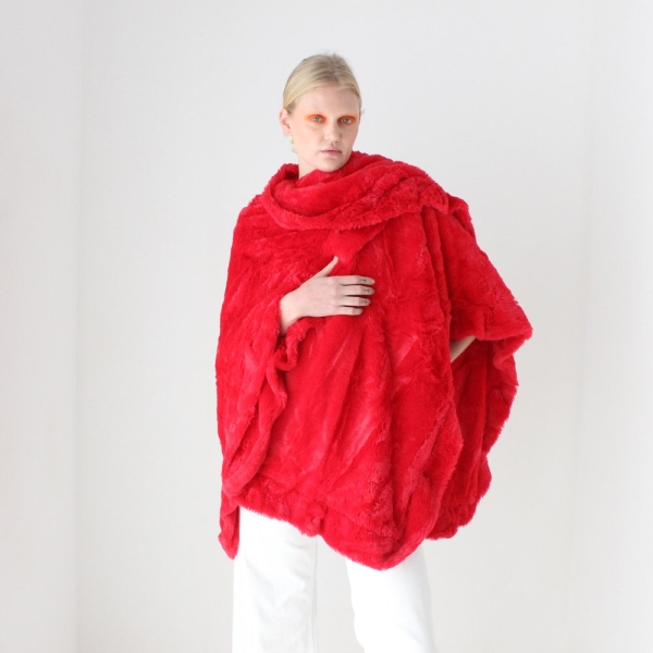 2000s Deadstock Plush / Shaggy / Super Soft Free Size Poncho / Shawl / Cardigan / Scarf / Hood / Wrap