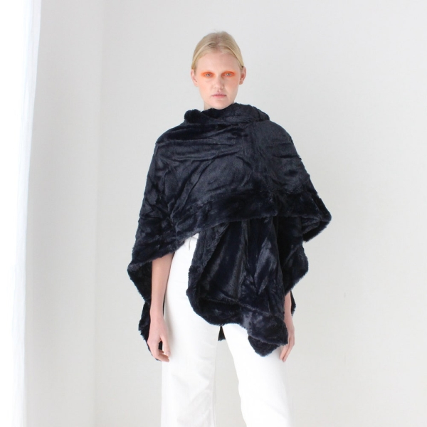 2000s Deadstock Plush / Shaggy / Super Soft Free Size Poncho / Shawl / Cardigan / Scarf / Hood / Wrap