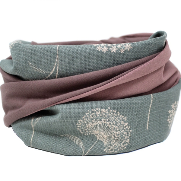 Berry, women's scarf, loop scarf with dandelion pattern, dandelions, jersey scarf, mauve, jersey scarf, birthday gift, elegant scarf