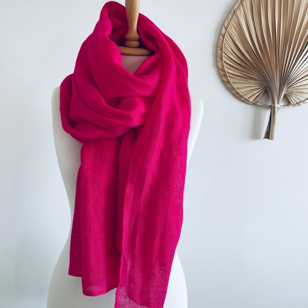 Fuchsia Linen Scarf - Linen Woman Scarf -  Oversized Fall Scarves - Linen Clothing - Gift for Mother - Soft Linen Wrap - Christmas Gift