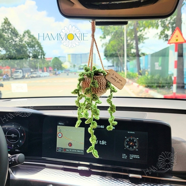 Crochet String of Pearls Plant Car Hanging, Crochet Plant Car Diffuser Hanging, Car Accessories for Women, Cute Car Decor, Plant Lover Gift