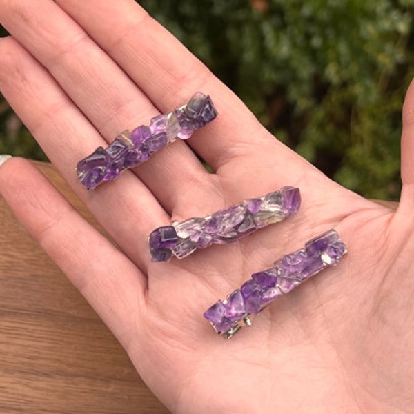 Divine Tranquility: Purple Amethyst Crystal Hair Clips Set | Spring Fashion | Boho Style| Bridesmaid Gifts | Gift For Her | Stocking Stuffer