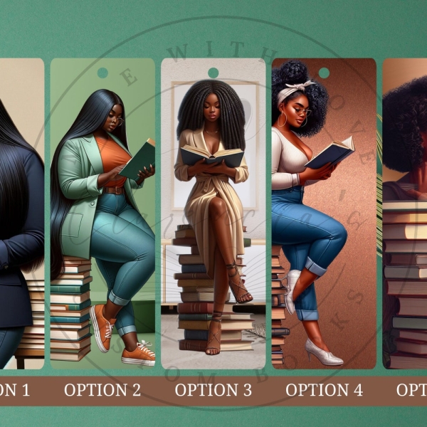Bookish Beauty Marks - Illustrated Black Women, Cultural-Art, Handmade Bookmark, Black Women Bookmark, Black Girl Bookmark