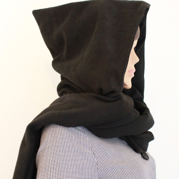 hooded scarf, woman, fairy hood, fairy, black, fleece, tencel lined, wool, hood, handmade, handmade, hooded scarf, woman, wool