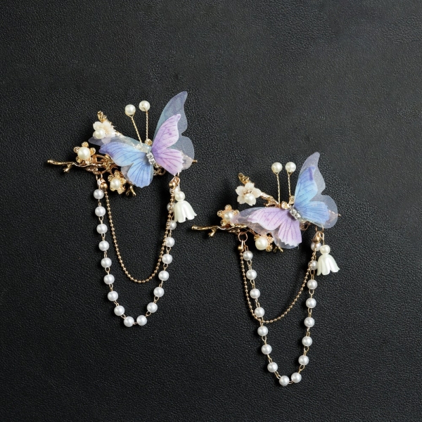 Purple butterfly Hair Clips, Tassel Headdress, Fairy Clip, Edge Clip, Hair Accessories, Cute Girlish Hair Clip, Lovely Hair Claw Clips