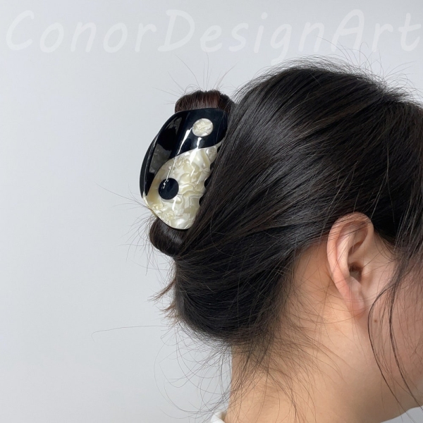 Yin Yang Gossip Semicircle Resin Hair Clip, Vintage Hair Claw Clip, Trendy Hair Claw For Thick Hair, Ponytail Clamps, Acetate Hair Claw Gift