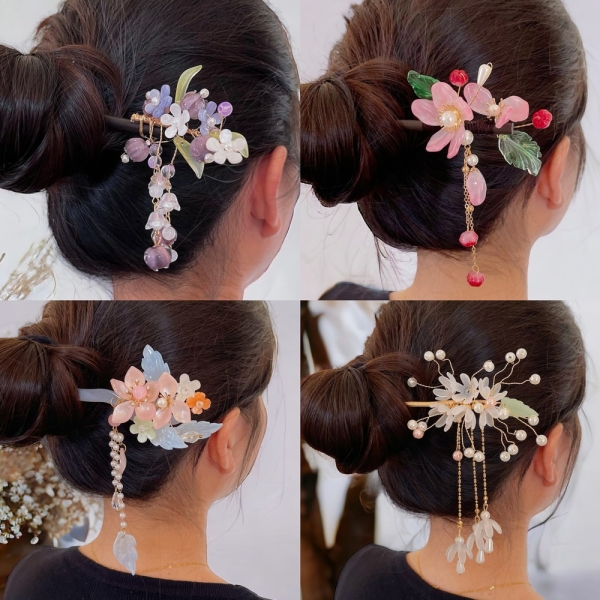 Flower Hair Pin Cute Hair Stick For Lunar New Year Gift Hanfu Hair Accessory For Valentines Day Gift Wedding Hair Decor
