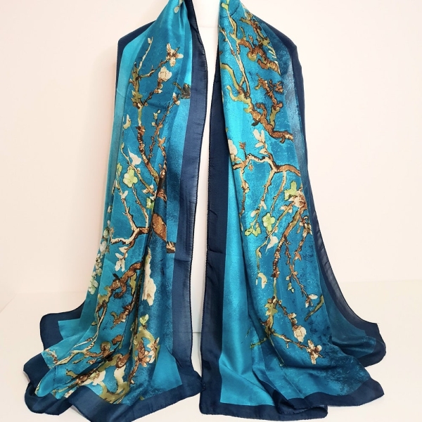 Luxury 100% Silk Scarf, Van Gogh Almond Blossom Silk Scarf Lightweight, Personalised Gift For Her, Women's Head Scarf, Silk Scarf, Gift Box