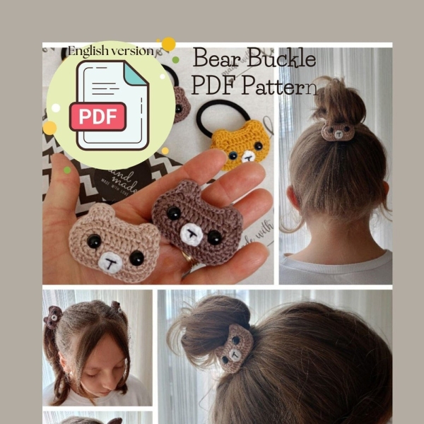 Crochet Animal Hairpin Pattern, Teddy Bear Buckle Pattern, Amigurumi Animal Hair Accessories PATTERN, Crochet Hair Clip Pattern, Buckles