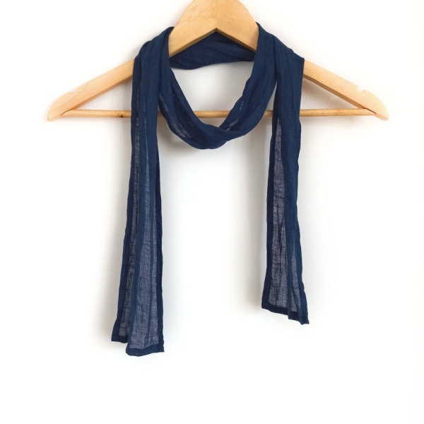 skinny dark navy blue gauze linen scarf for men and women, lightweight hair, neck, head wrap