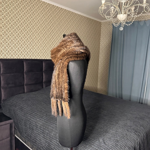 Mink Scarf, Handmade real fur, Knitted Scarf, Dark Walnut, Winter Accessories, Luxury Fashion, Unisex, Oversized Scarf, Warm Scarf