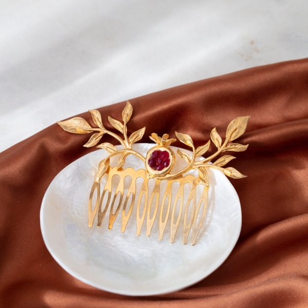 Pomegranate Hair Clip,Vintage style ,gold hair clip,gold plated hair clip ,Ottoman model ,Handmade hair Clip ,hair clips,Garnet hairclips