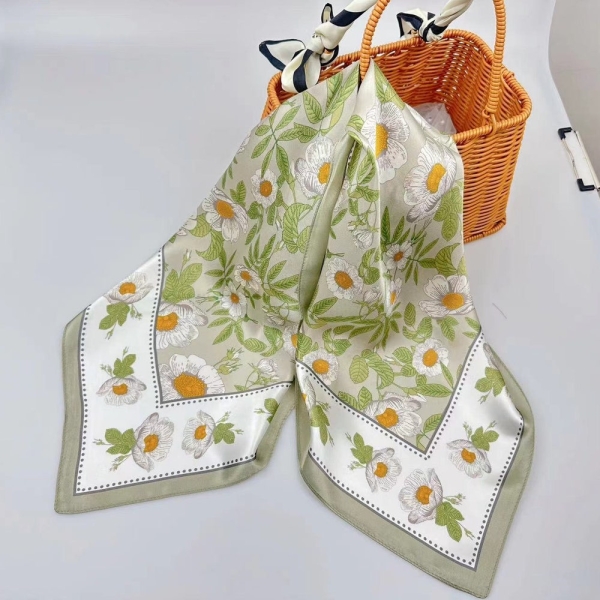 26.7" x 26.7" 100% Mulberry Silk Square Scarf, Women's Scarf, Fashion Scarf, Bandana, Headband, Bag Accessory,Gift Idea flower，Gift for her