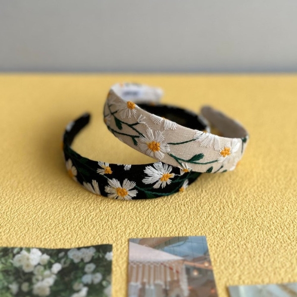 Daisy Embroidery Linen Headband, Handmade Hair Headband with Flower Embroidery, Hair Accessories for Girls & Women