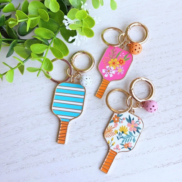 Large High Quality Enamel Pickleball Keychain | Pickleball Bag Tag | Pickleball Paddle Keychain Gift for Mom Girlfriend Sports Gift For Her