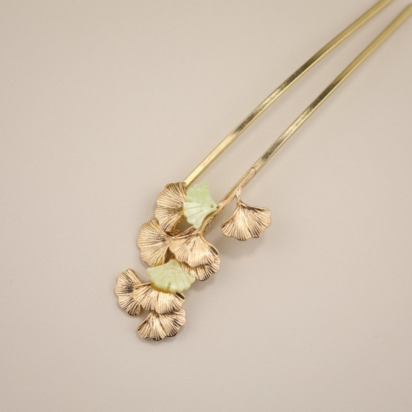 Handmade Ginkgo leaf copper gold hair stick flower hair pins green copper hair accessories gift for her women mother hair pin jewelry