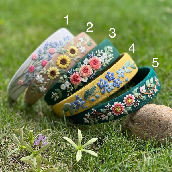 Hand Floral Embroidered Linen Headband | Bachelorette Linen Hair | Embroidered Hairband | Daisy Hairband | Women headband | Christmas Gift